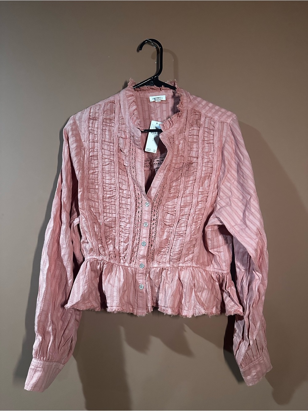 Pilcro Coral Lace-Trim Button Blouse